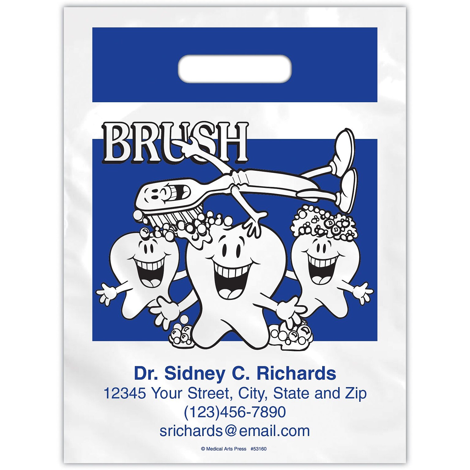 Medical Arts Press® Dental Personalized Large 2-Color Supply Bags; 9 x 13, Brush, 100 Bags, (53160)