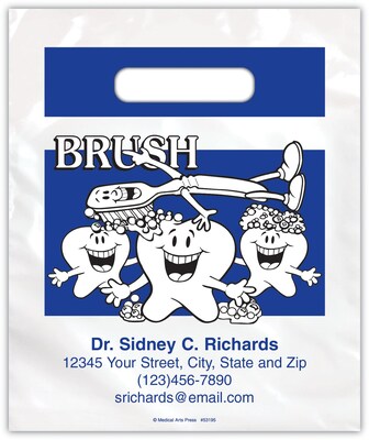 Medical Arts Press® Dental Personalized Small 2-Color Supply Bags; 7-1/2x9, Brushing Teeth, Brush,