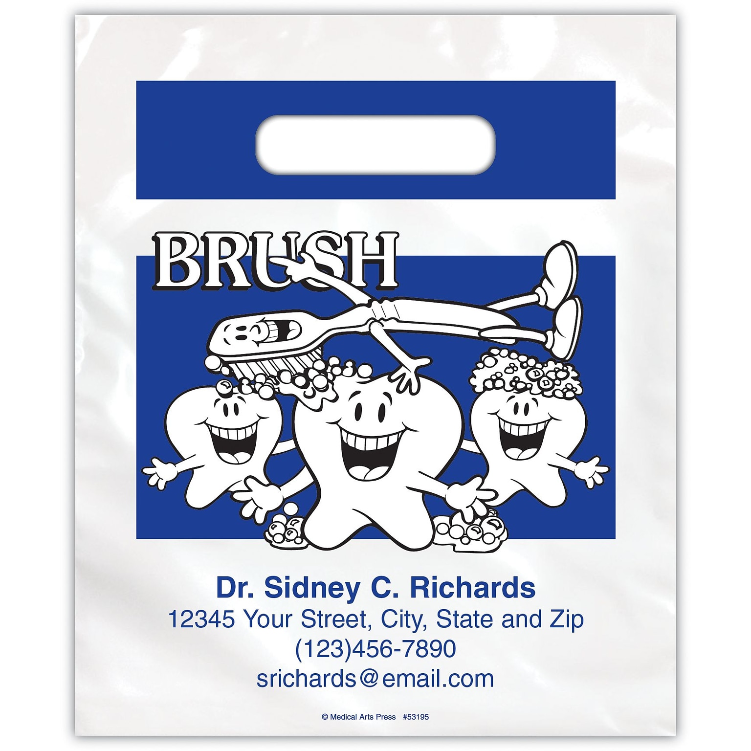 Medical Arts Press® Dental Personalized Small 2-Color Supply Bags; 7-1/2x9, Brushing Teeth, Brush, 100 Bags, (53195)