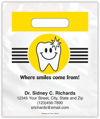 Medical Arts Press® Dental Personalized Small 2-Color Supply Bags; 7-1/2x9, Where Smiles Come From,