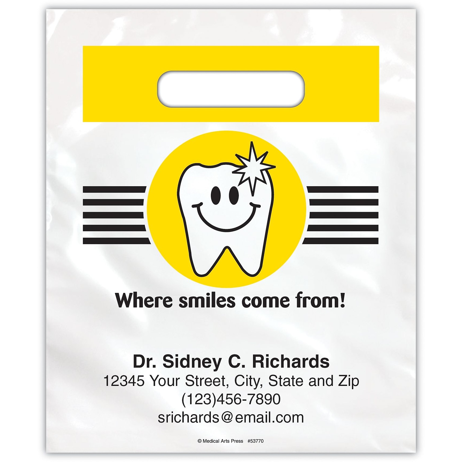 Medical Arts Press® Dental Personalized Small 2-Color Supply Bags; 7-1/2x9, Where Smiles Come From, 100 Bags, (53770)