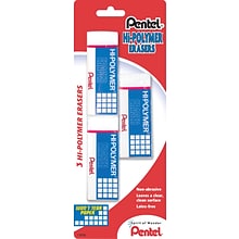 Pentel Hi-Polymer Latex Free Block Eraser, White, 3/Pack (ZEH10BP3)