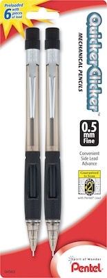 Pentel Quicker-Clicker Mechanical Pencil, 0.5mm, #2 Medium Lead, 2/Pack (PD345BP2-K6)