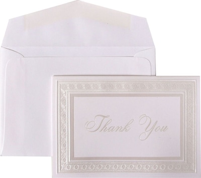 JAM Paper® Thank You Cards Set, Bright White with Pearl Border, 104 Note Cards with 100 Envelopes (B