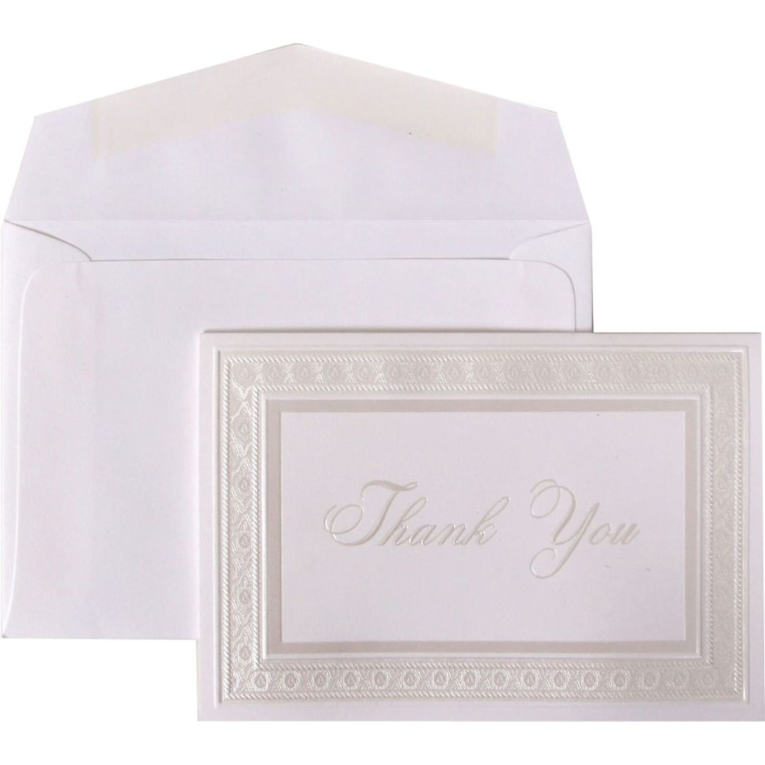 JAM Paper® Thank You Cards Set, Bright White with Pearl Border, 104 Note Cards with 100 Envelopes (BW80912)