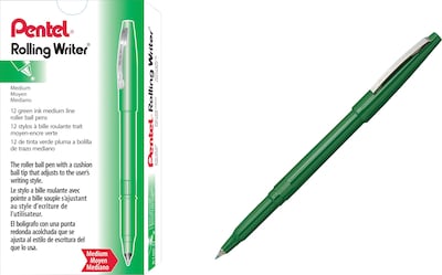 Pentel Rolling Writer Rollerball Pen, Medium Point, Green Ink, Dozen (R100D)