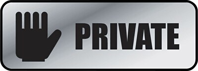 Cosco PRIVATE Office Sign, 9 x 3, Silver (098210)