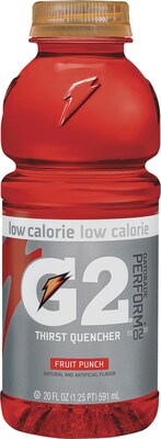 Gatorade G2 Low-Calorie Thirst Quencher, Fruit Punch, 20 oz. Bottle, 24/Carton (QKR04053)