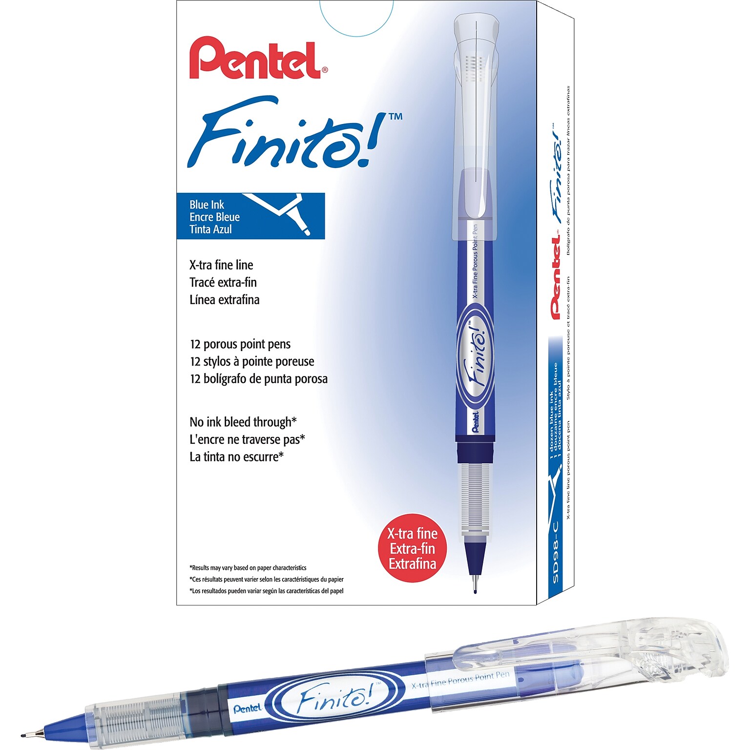 Pentel® Finito Porous Point Pens, Extra-Fine, Blue Ink, Dozen (SD98C)