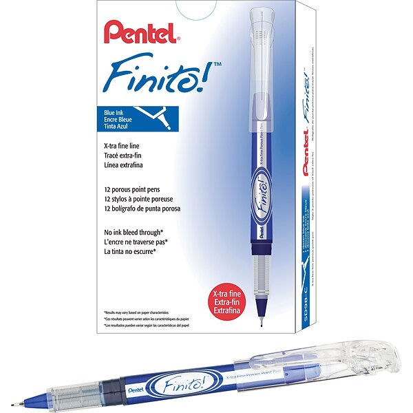 Pentel® Finito Porous Point Pens, ExtraFine, Blue Ink, Dozen (SD98C