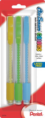 Pentel Clic Stick Erasers, Assorted Colors, 3/Pack (ZE23BP3M)