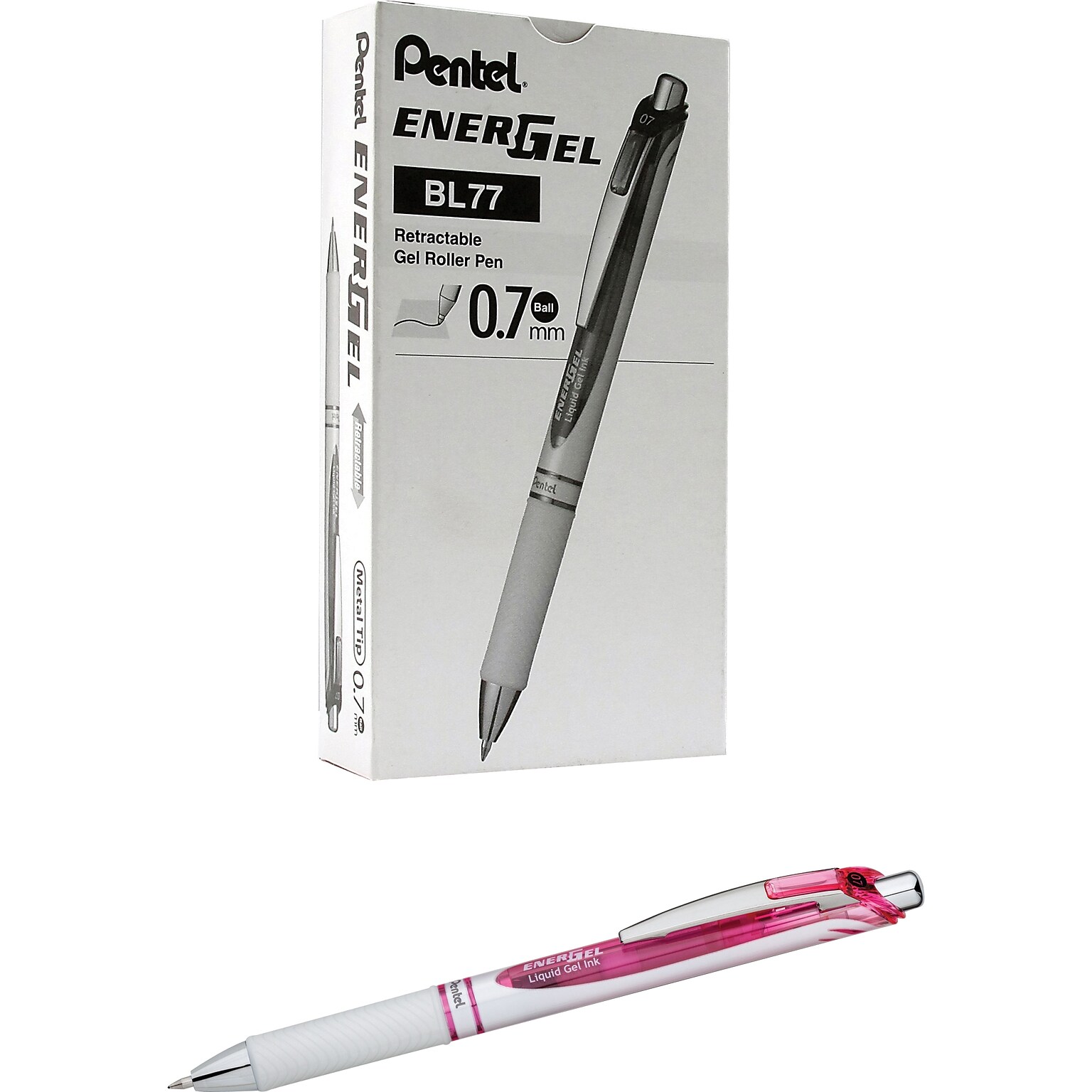 Pentel® EnerGel® Pearl Deluxe RTX Liquid Gel Ink Retractable Pens, Medium Point, Black Ink, Dozen (BL77PWP-A)