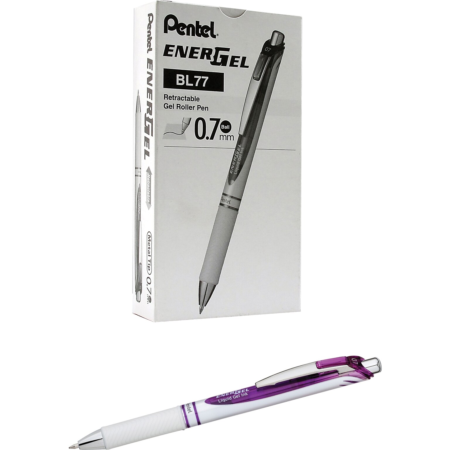 Pentel EnerGel Pearl Deluxe RTX Retractable Liquid Gel Pen, Medium Point, Purple Ink, Dozen (BL77PW-V)