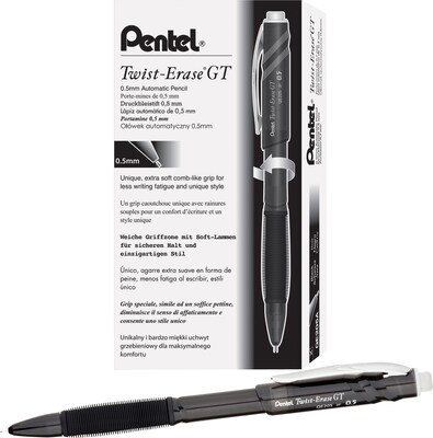 Pentel Twist Erase GT Mechanical No. 2  Pencil,  Fine Point, Black Barrel, Dozen (QE205A)