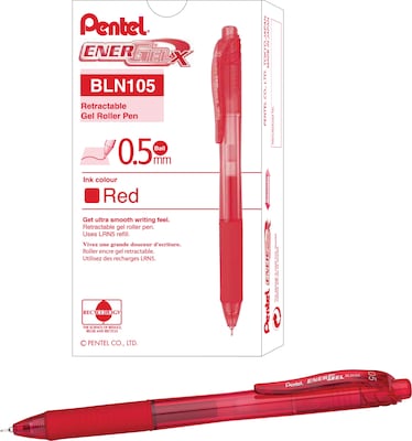 Pentel EnerGel-X Retractable Gel Pens, Fine Point, Red Ink, Dozen (PENBLN105B)