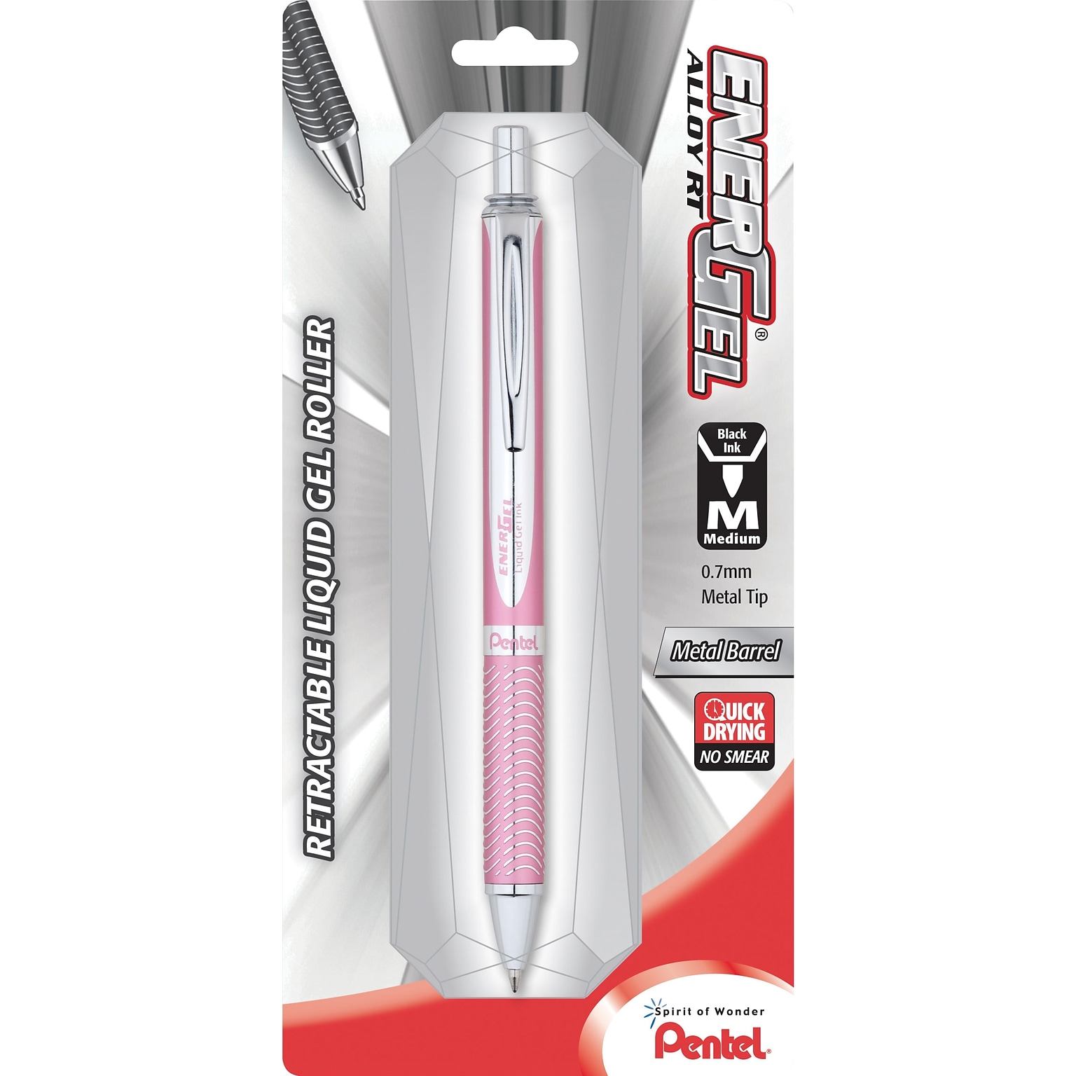 Pentel EnerGel Alloy Retractable Gel Pens, Medium Point, 0.7mm, Black Ink (BL407PBPA)