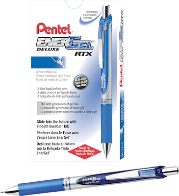 Pentel EnerGel RTX Retractable Gel Pen, Medium Point, Blue Ink, Dozen (BL77C)