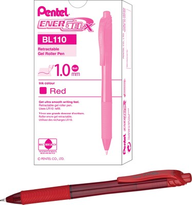 Pentel EnerGelX Retractable Gel Pens, Bold Point, Red Ink, 12/Pack (BL110-B)
