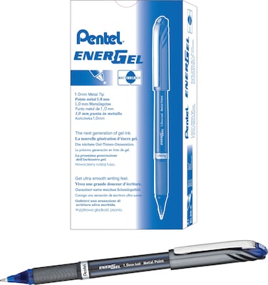 Pentel EnerGel Gel Pen, Metal Point, Blue Ink, Dozen (BL30-C)