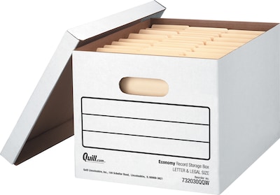 Quill Brand Basic-Duty Storage Boxes with Lift-Off Lid, Letter/Legal, 12/Ct (00456), White