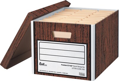 Quill Brand® Corrugated Heavy-Duty EZ Fold™ File Storage Boxes, Lift-Off Lid, Letter/Legal Size, Woodgrain, 12/Carton (32090)