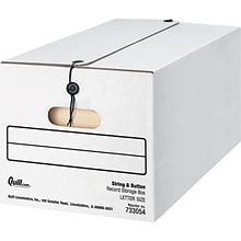 Quill Brand® 35% Recycled Corrugated File Storage Boxes, String & Button, Letter Size, White, 12/Car
