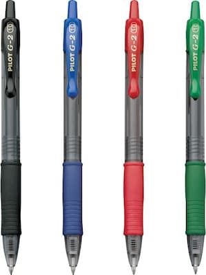 Pilot G2 Retractable Gel Pens, Bold Point, Assorted Ink, 4/Pack (31255)