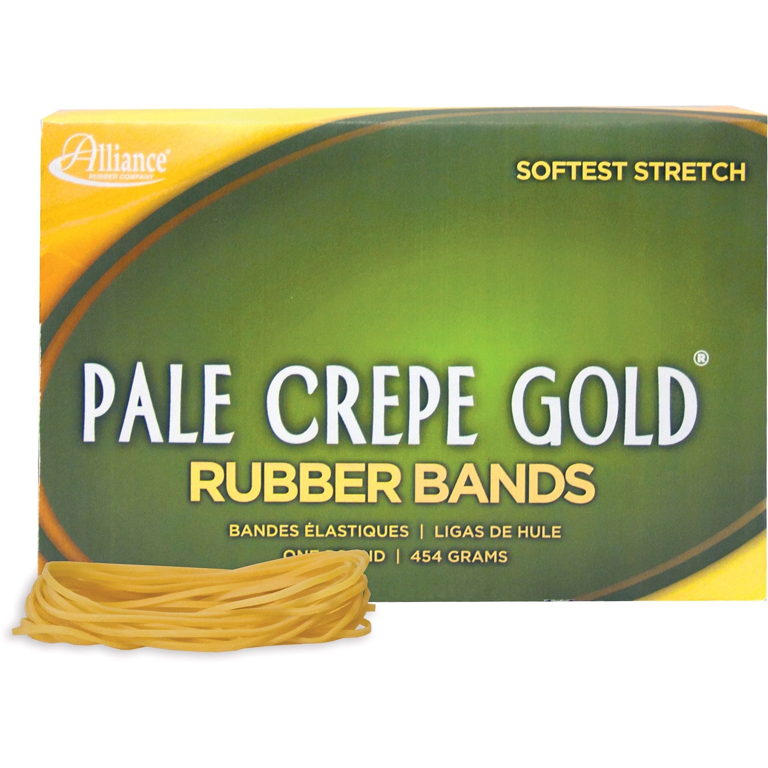 Alliance Rubber Company Pale Crepe Gold Size #19 Rubber Band, 3.5 x 0.06, Approx. 1890/Pack, 1 lb. Box (20195)