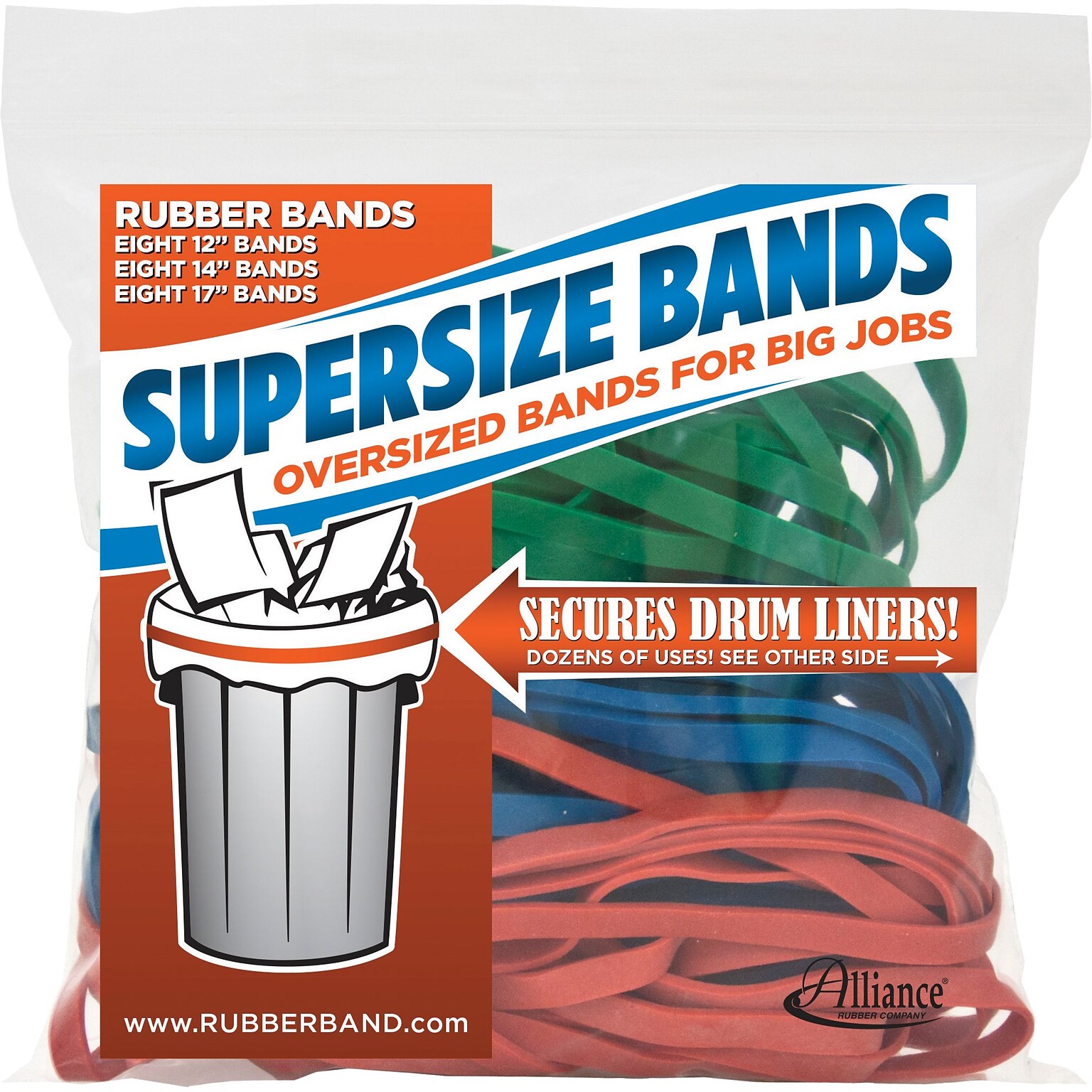 SuperSize Bands Oversized Rubber Bands, Assorted Sizes, 1/2 lb. Bag, 24/Pack (08997)