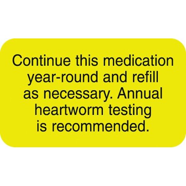 Medical Arts Press® Medical Heartworm Labels, Continue Medication, Fluorescent Chartreuse, 7/8x1-1/2, 500 Labels