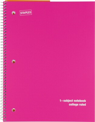 Staples® 1-Subject Notebooks, 8" x 10.5", College Ruled, 75 Sheets, Assorted, 48/Carton (27620CT)