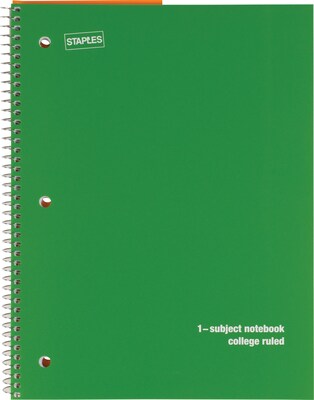 Staples® 1-Subject Notebooks, 8" x 10.5", College Ruled, 75 Sheets, Assorted, 48/Carton (27620CT)