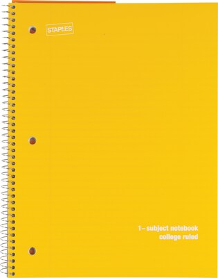 Staples® 1-Subject Notebooks, 8" x 10.5", College Ruled, 75 Sheets, Assorted, 48/Carton (27620CT)