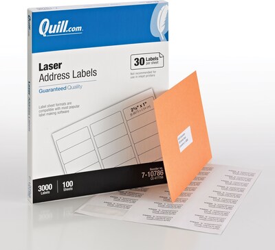 Quill Brand® Laser Address Labels, 1 x 2-5/8, White, 30 Labels/Sheet, 100 Sheets/Box (Comparable to Avery 5160)