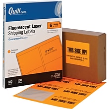 Quill Brand® Laser Shipping Labels, 3-1/3 x 4, Fluorescent Orange, 600 Labels (710441)