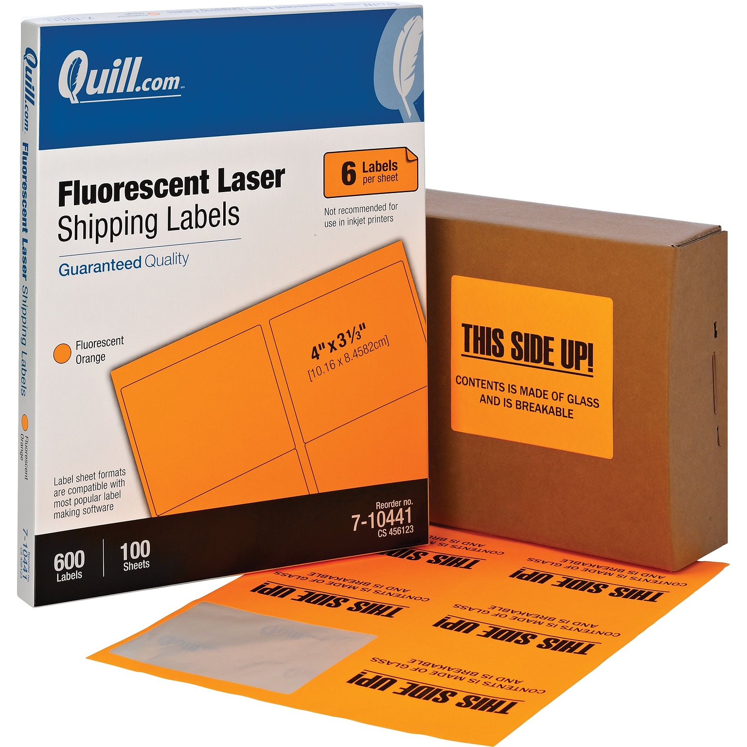 Quill Brand® Laser Shipping Labels, 3-1/3 x 4, Fluorescent Orange, 600 Labels (710441)