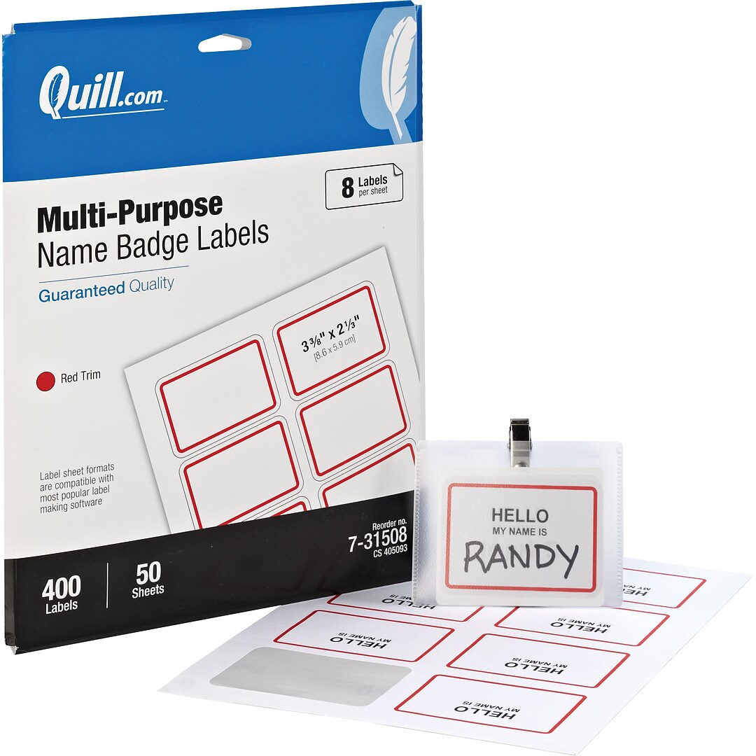 Quill Brand® Self Adhesive Name Badges, 2-1/2