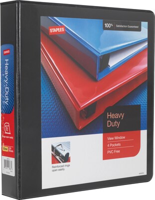 Staples® Heavy Duty 1-1/2" 3 Ring View Binder with D-Rings, Black, 12/Pack (24674CT)