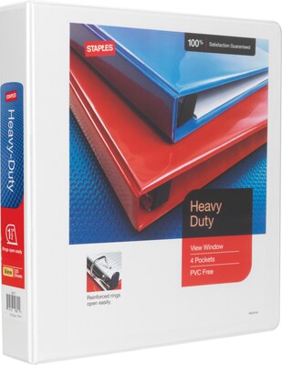 Staples® Heavy Duty 1-1/2 3 Ring View Binder with D-Rings, White, 12/Pack (24677CT)