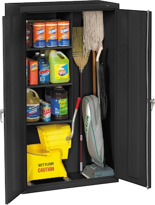 Tennsco® Janitorial Supply Cabinet, Black, 64Hx36Wx18"D