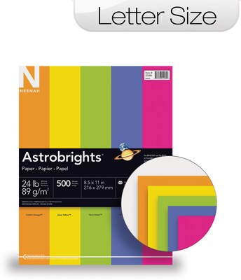 Astrobrights Colored Paper, 24 lbs., 8.5" x 11", Happy Assortment, 500 Sheets/Ream (21289/22289)