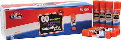 Elmer's Disappearing Purple Washable Removable Glue Sticks, 0.24 oz., Purple, 60/Pack (E503)
