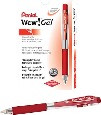 Pentel WOW! Retractable Gel Pens, Medium Point, Red Ink, Dozen (K437-B)