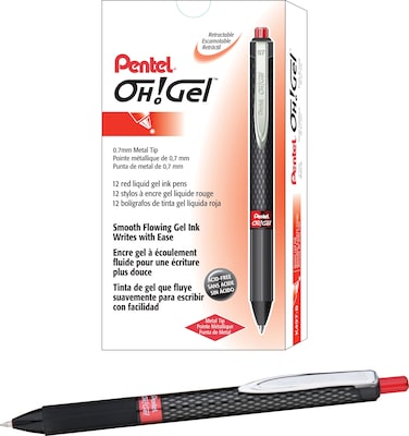 Pentel Oh! Gel™ Retractable Gel Pens, Medium Point, Red Ink, Dozen (K497-B)