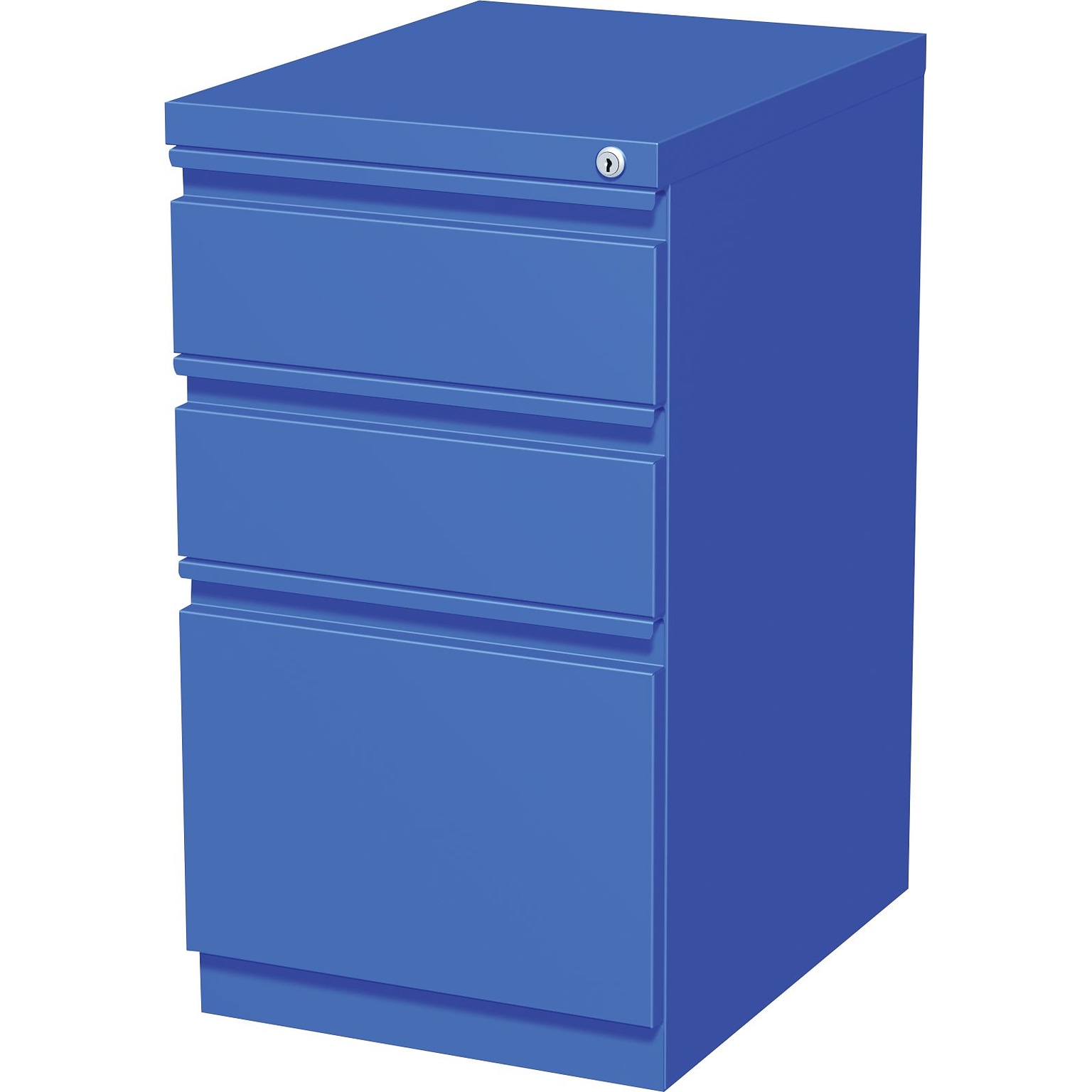 Hirsh HL10000 Series 3-Drawer Mobile Pedestal File Cabinet w/Full-Width Pull and Wheels, Letter-Width, Blue, 20D (19356)