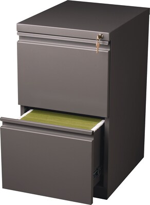 Hirsh HL10000 Series 2-Drawer Mobile Pedestal File Cabinet w/Full-Width Pull and Wheels, Letter-Width, Medium Tone, 20D (19358)
