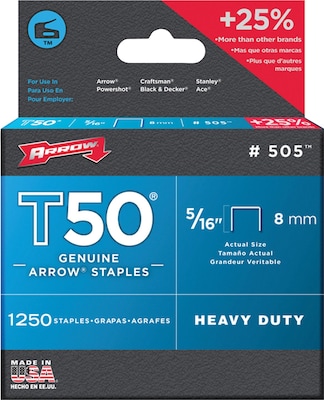 Arrow® T50® Type Staples, Quantity 1250 per box