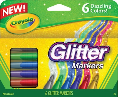 Glitter Markers, Assorted, 6/Set