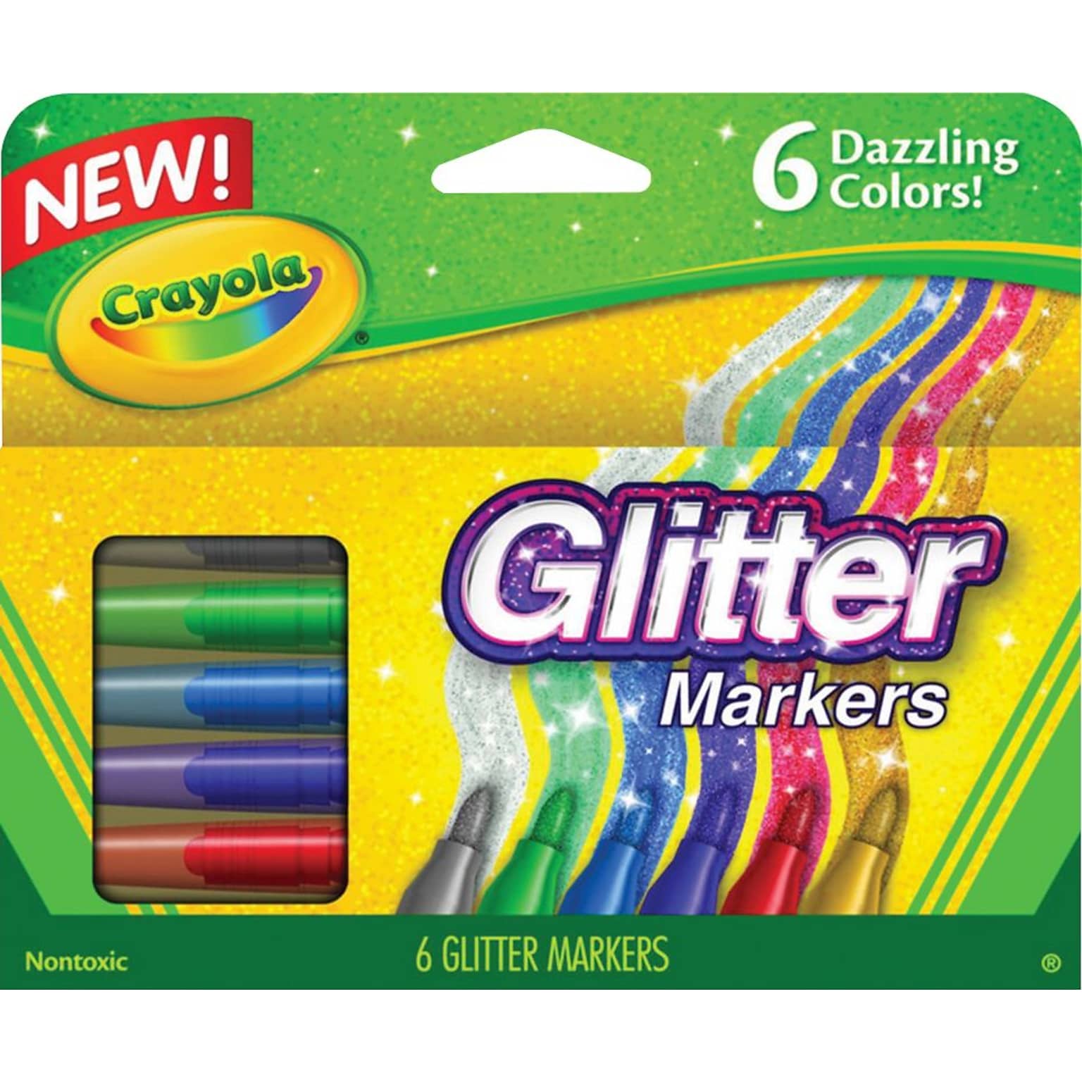 Glitter Markers, Assorted, 6/Set