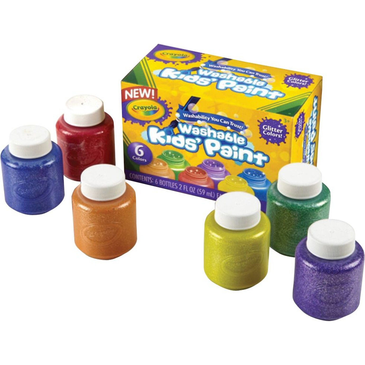 Crayola 6-color Glitter Washable Kids Paint, Assorted Colors, 2 oz., 6/Set (54-2400)